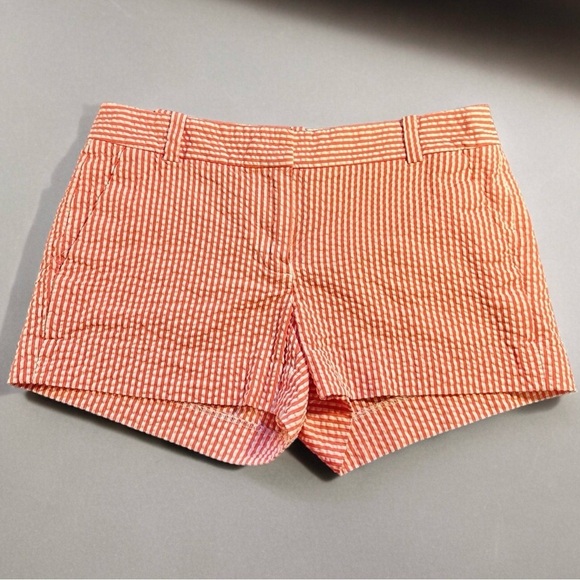 J. Crew Salmon & White Striped Seersucker 100% Cotton Chino 2.5” Shorts Size 4 - Picture 2 of 8